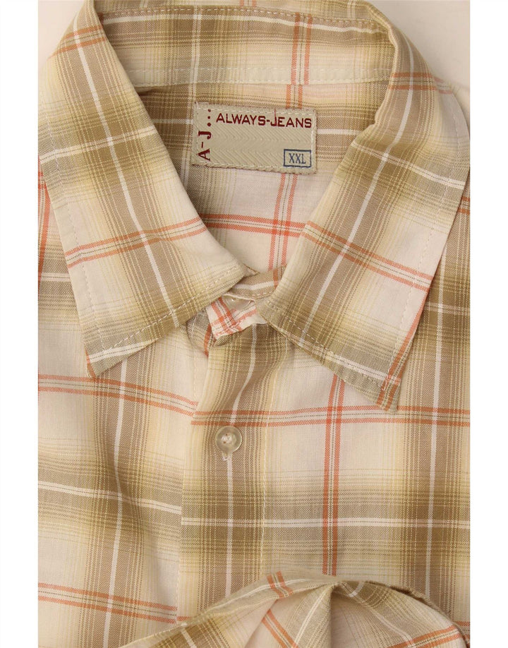 Vintage Herren Kurzarmhemd 2XL Beige Karo