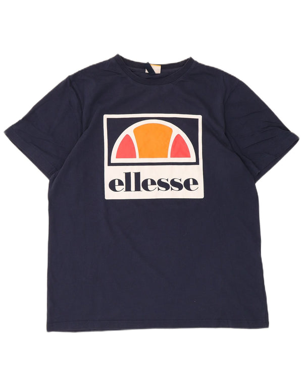 Ellesse Womens Graphic T-Shirt Top UK 16 Large Marineblau Baumwolle