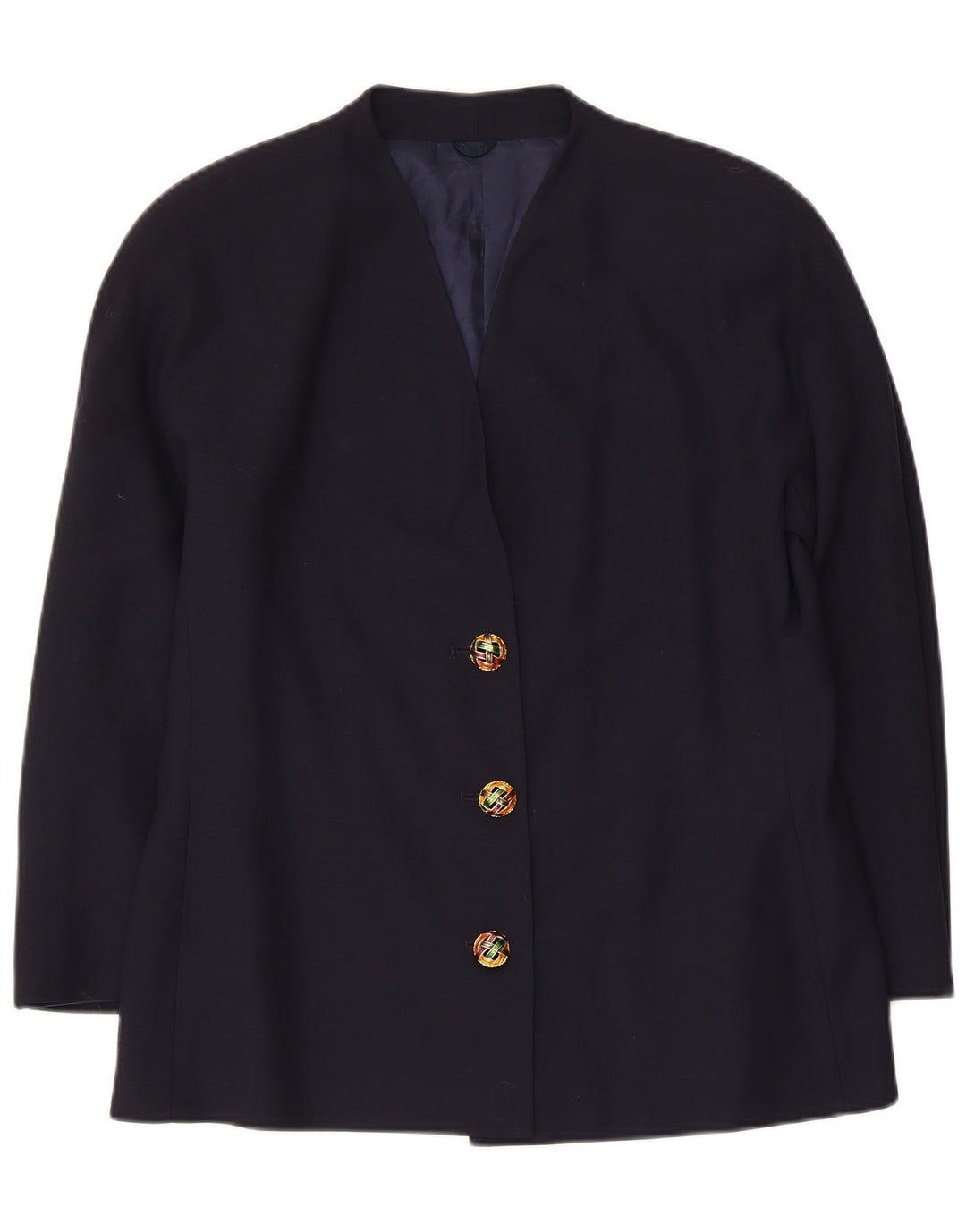 Vintage Damen 3-Knopf-Blazerjacke IT 48 XL Marineblaue Schurwolle