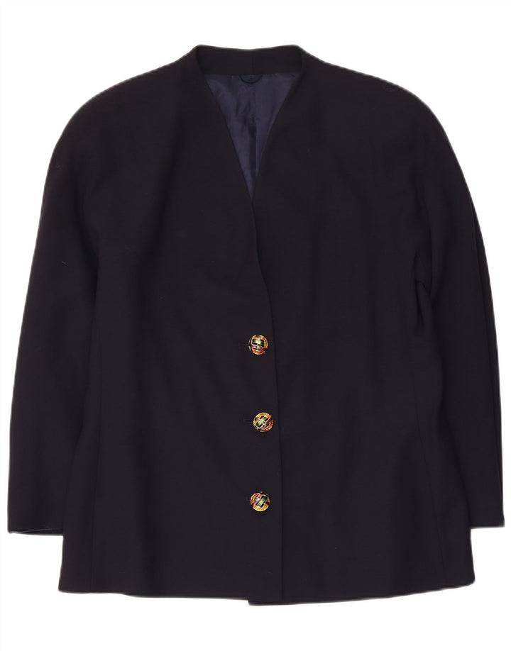 Vintage Damen 3-Knopf-Blazerjacke IT 48 XL Marineblaue Schurwolle