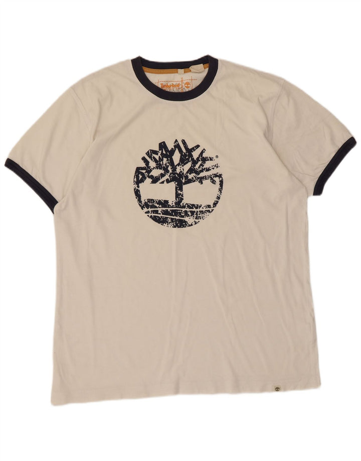 Timberland Herren Grafik-T-Shirt-Oberteil XL aus weißer Baumwolle