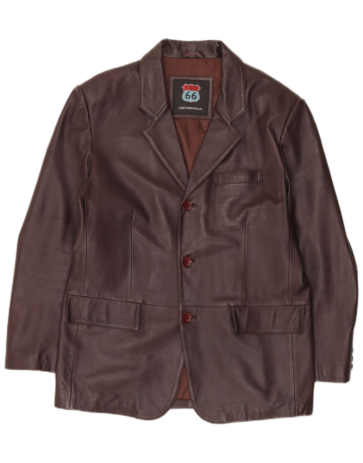 Route 66 Herren-Blazerjacke aus Leder mit 3 Knöpfen, UK 42, XL, braunes Leder
