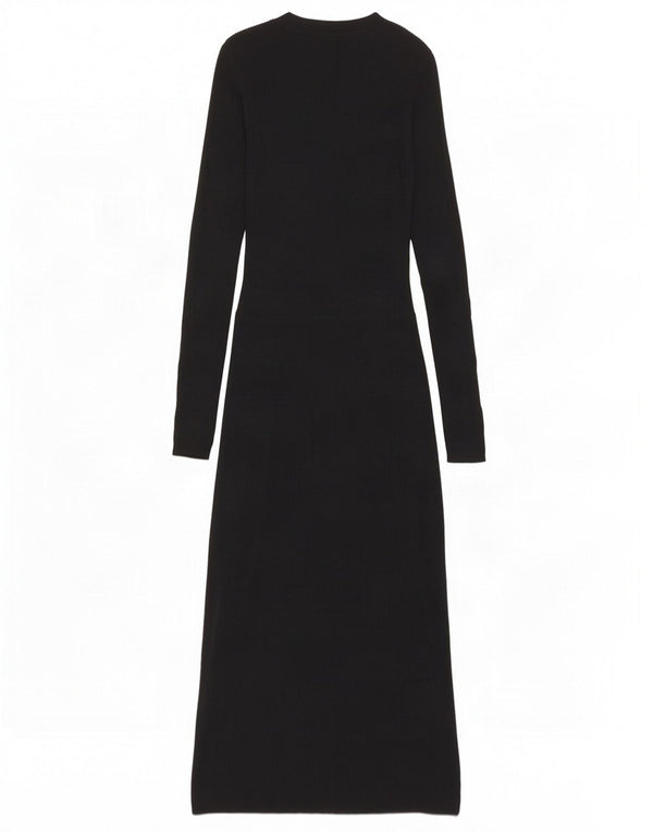 Massimo Dutti Damen Langarm-Pulloverkleid UK 8 Small Schwarze Wolle