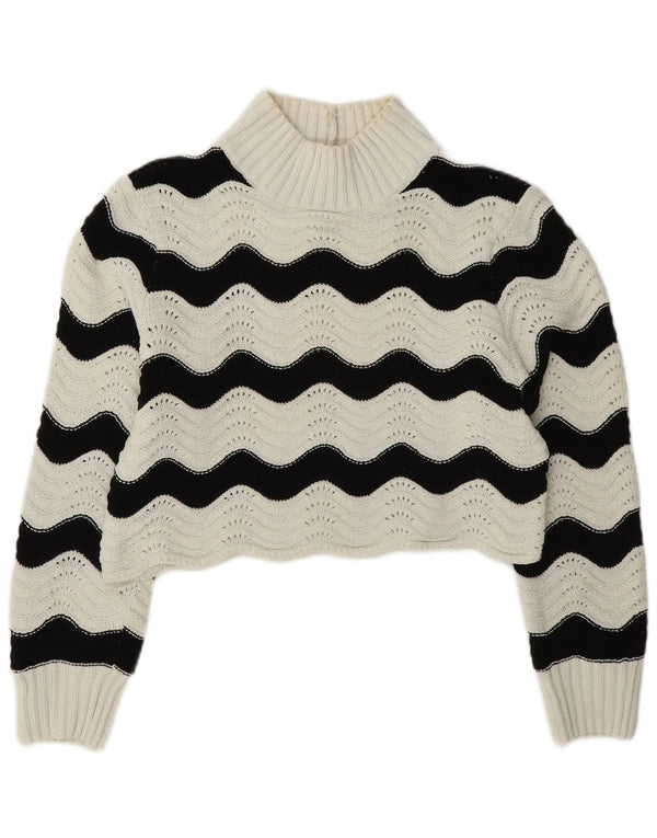 Zara Damen Crop Turtle Neck Pullover Pullover UK 10 Small Weiß gestreift