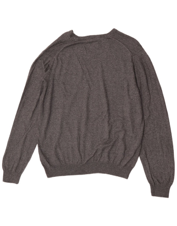 Marks & Spencer Herren-Pullover, reguläre Passform, V-Ausschnitt, XL, graue Baumwolle