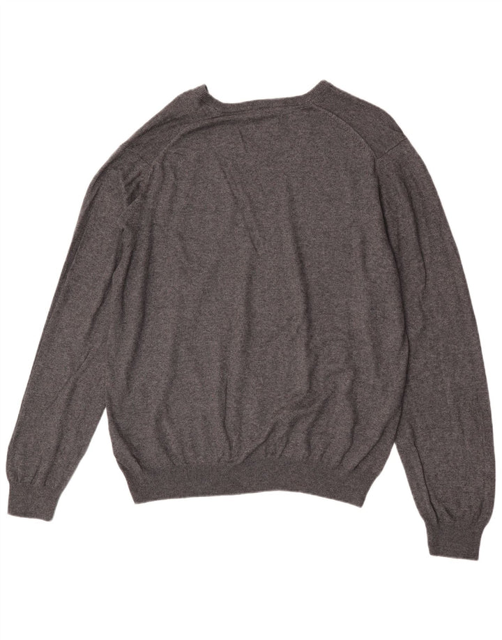 Marks & Spencer Herren-Pullover, reguläre Passform, V-Ausschnitt, XL, graue Baumwolle