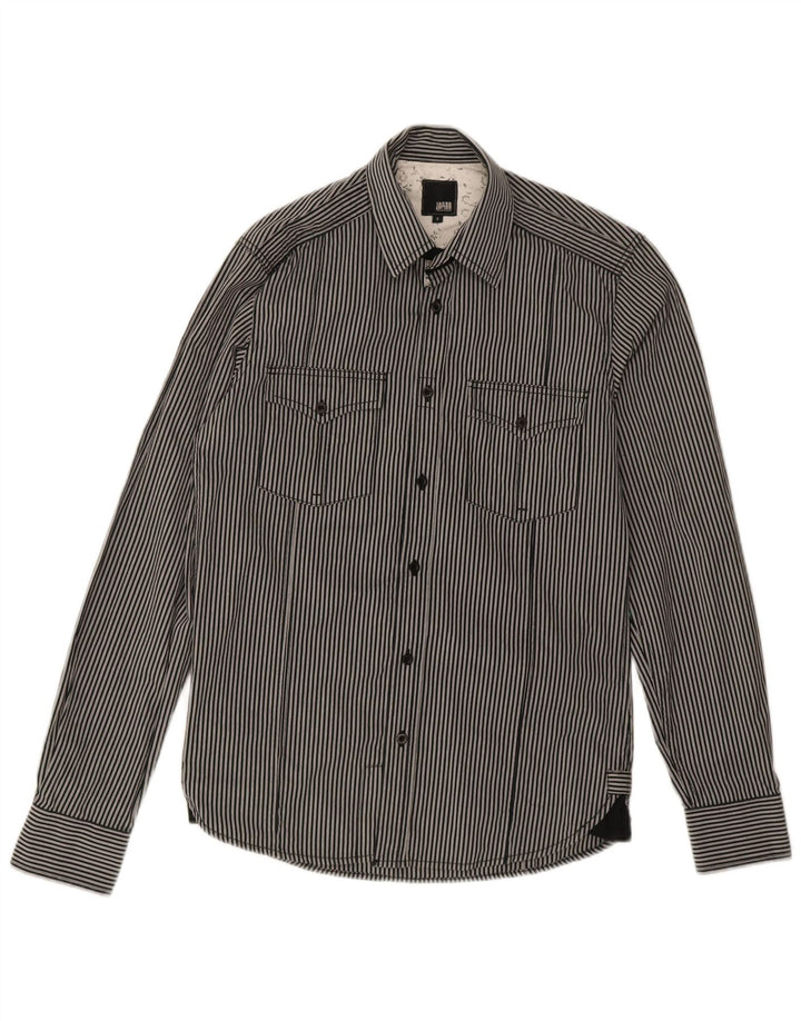 Jack & Jones Herren-Grafikhemd, klein, schwarze Nadelstreifen-Baumwolle