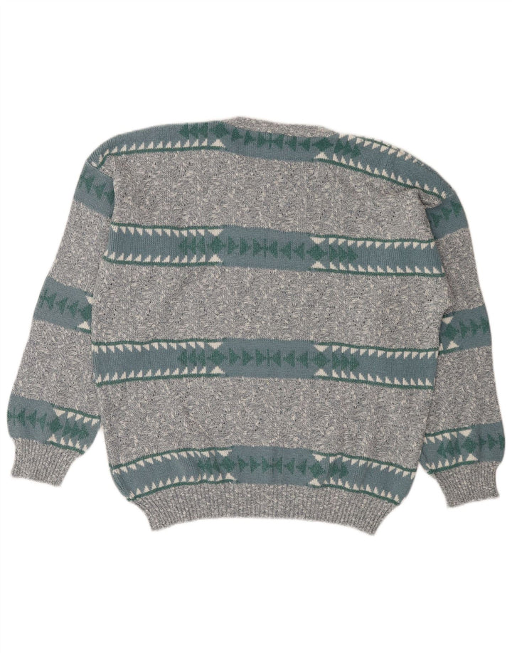 Vintage Herren Pullover mit Rundhalsausschnitt IT 50 mittelgraue geometrische Baumwolle