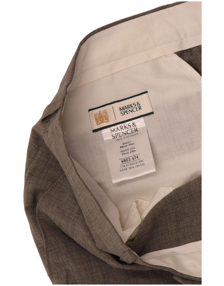 Gerade Herren-Anzughose von Marks & Spencer, W34, L27, grau, Polyester