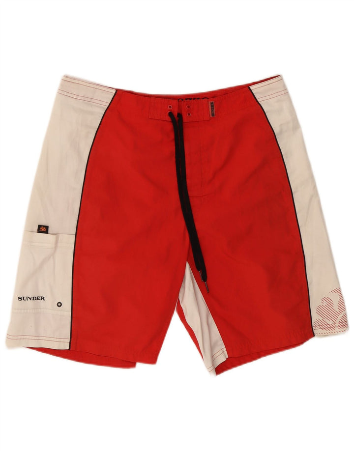 Sundek Herren-Badeshorts mit Grafik, Mittelrotes Farbblock-Polyester