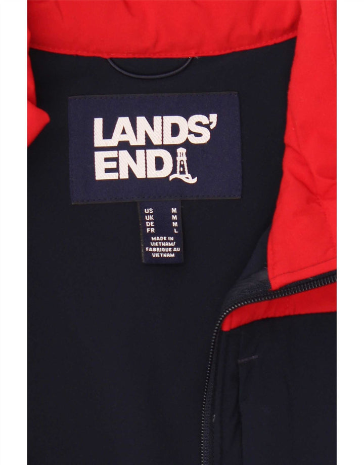 Lands End Wattierte Herrenjacke UK 38 Mittelrotes Colourblock-Polyester