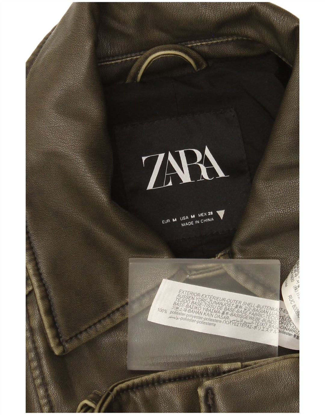 Zara Damen Crop Kunstleder Bikerjacke UK 14 Mittelgrünes Polyester