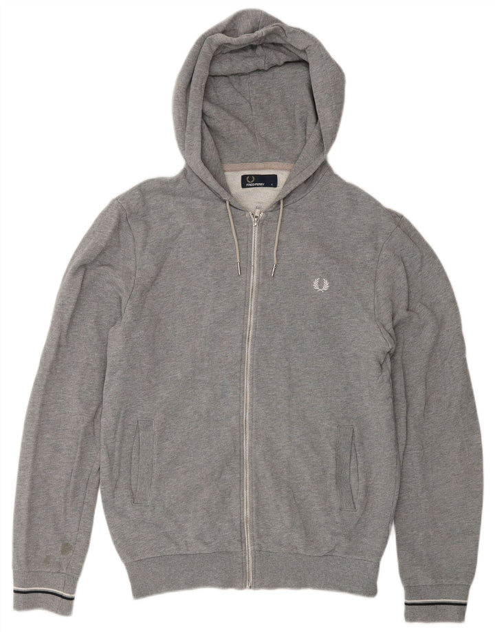 Fred Perry Herren-Kapuzenpullover mit Reißverschluss, klein, graue Baumwolle