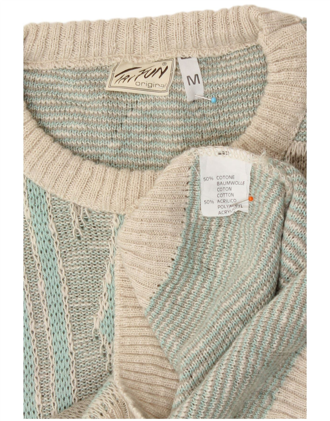 Taifun Herren-Pullover mit Rundhalsausschnitt, Mitteltürkis, geometrische Baumwolle
