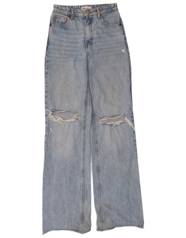 Zara Damen Distressed Jeans mit weitem Bein EU 34 2XS W24 L34 Blaue Baumwolle