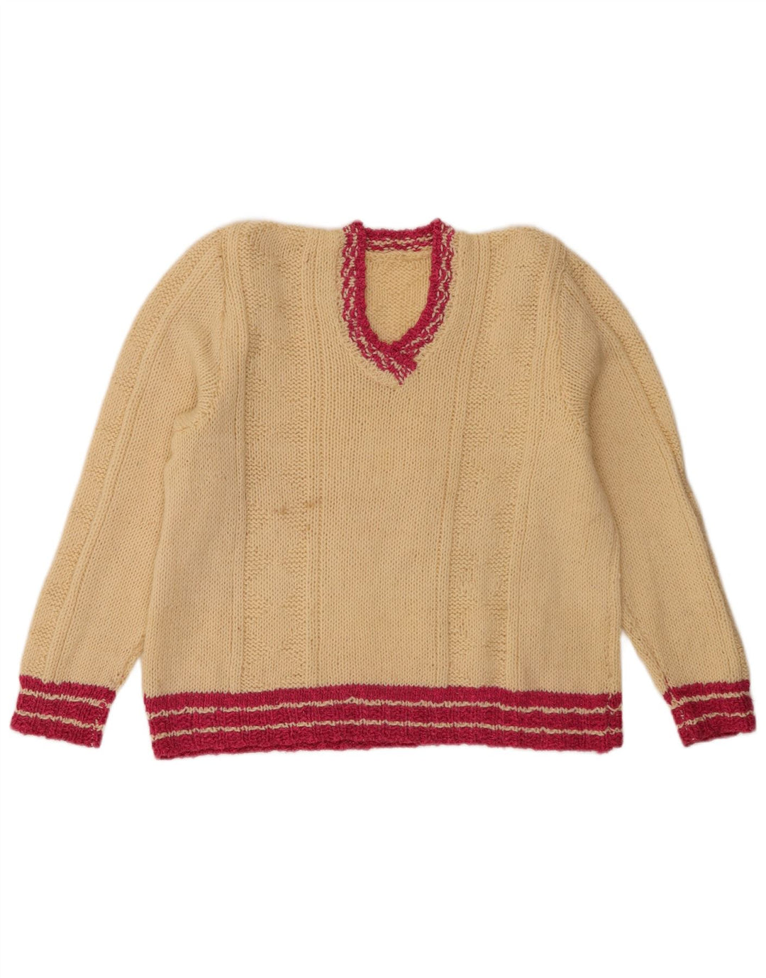 Vintage Damen V-Ausschnitt Pullover Pullover UK 12 Medium Beige gestreift