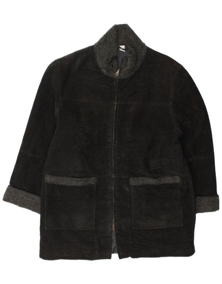 VINTAGE Damen Wildledermantel UK 18 XL Schwarzes Leder