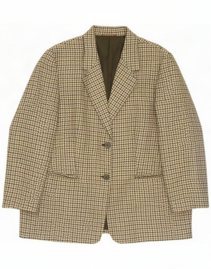 Vintage Womens 2 Button Blazer Jacket UK 22 3XL Green Houndstooth New Wool