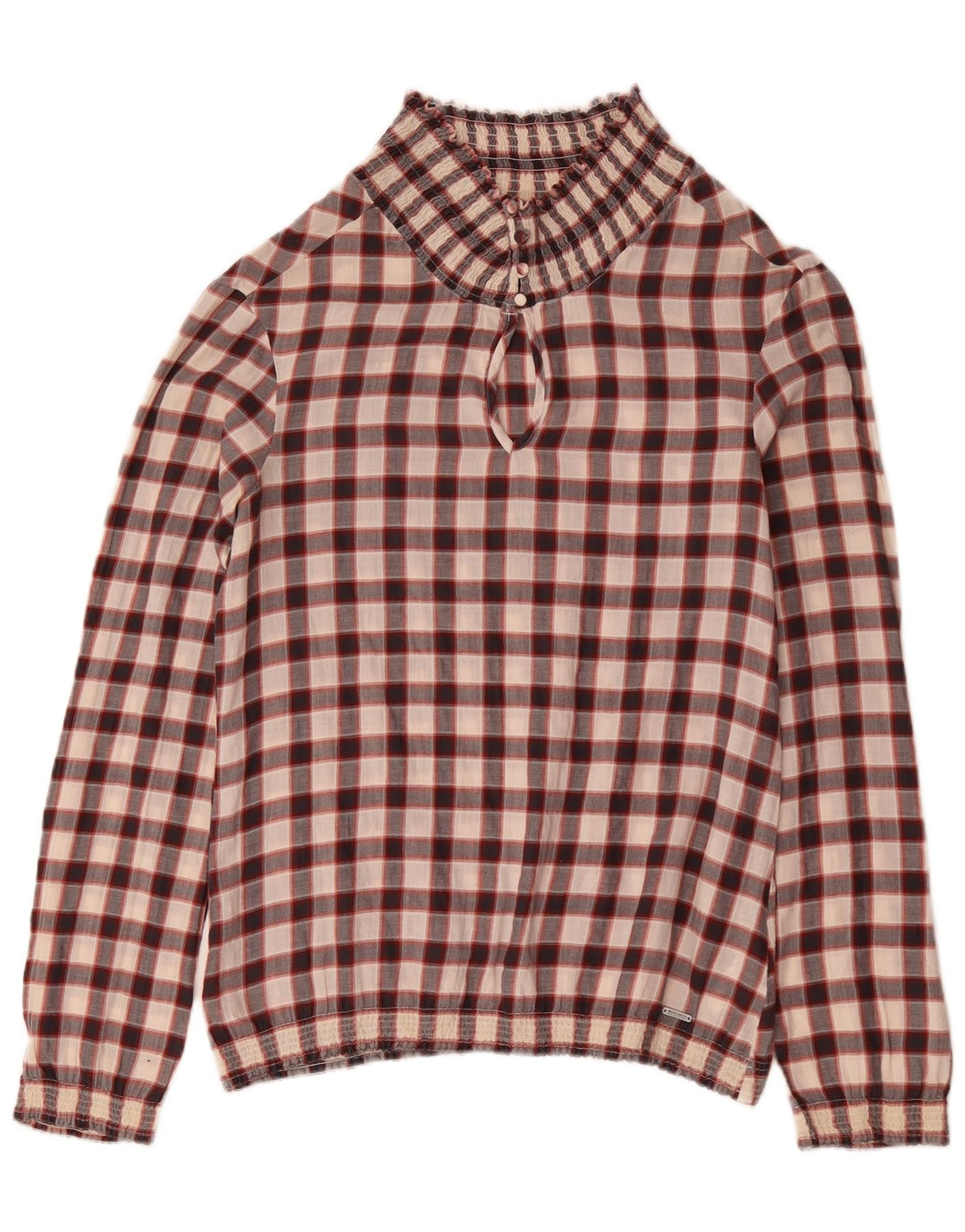 Woolrich Langarm-Blusenoberteil für Damen, UK 14, mittleres Burgunderrot, Gingham-Baumwolle