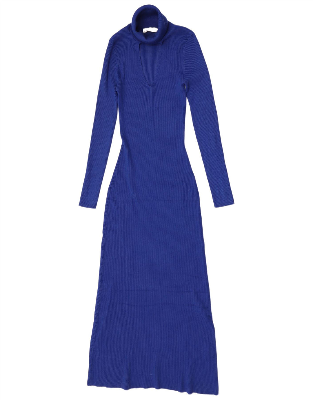 Zara Damen Langarm-Maxikleid UK 12 Mittelblaue Viskose