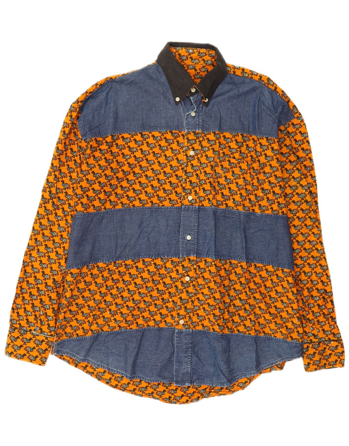 Vintage Herren Hemd mit abstraktem Muster 2XL Orange Farbblock