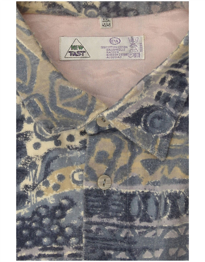 C & A Herren-Flanellhemd 2XL, blaue geometrische Baumwolle