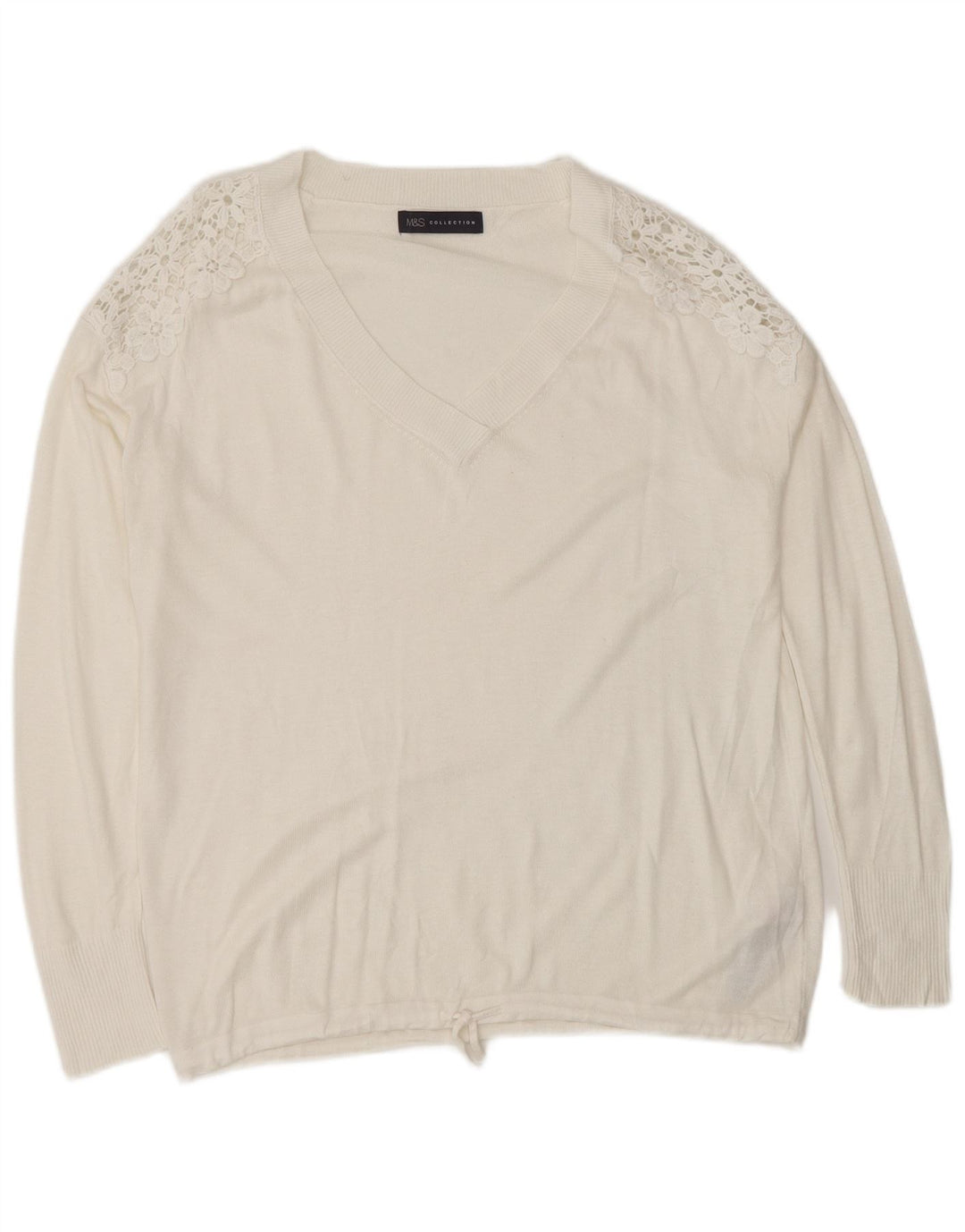 Marks & Spencer Damen-Pullover mit V-Ausschnitt, Gr. 14, mittelweiß, geblümt