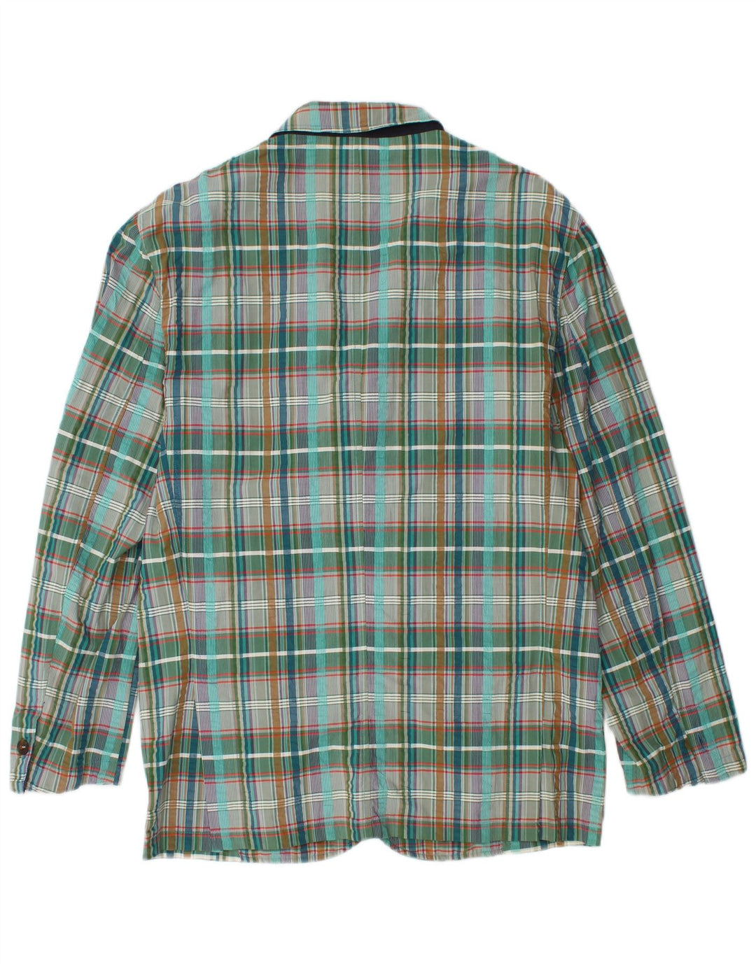 Vintage Herren 3 Knopf Blazer Jacke IT 48 Mittelgrün karierte Baumwolle