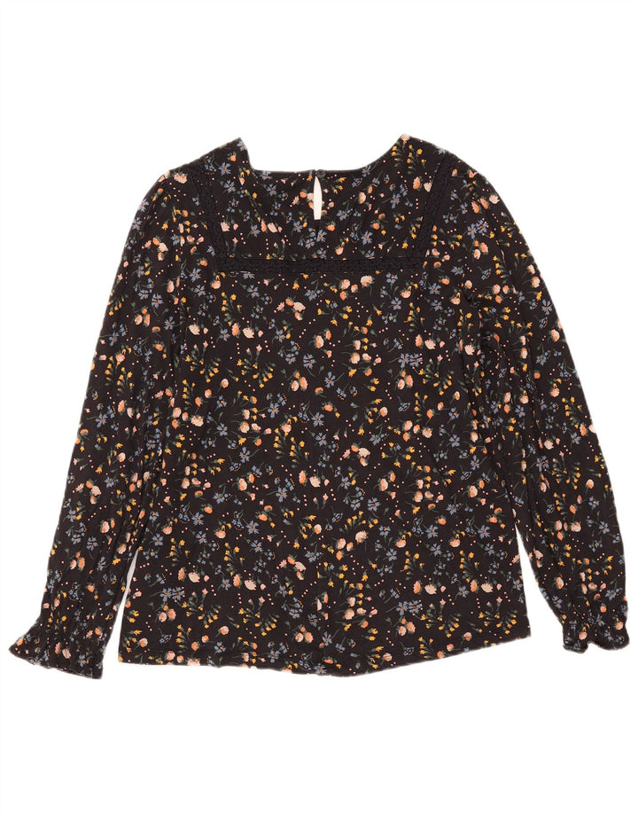 Joules Langarm-Blusenoberteil für Damen, UK 12, Mittelschwarz, geblümt, Baumwolle