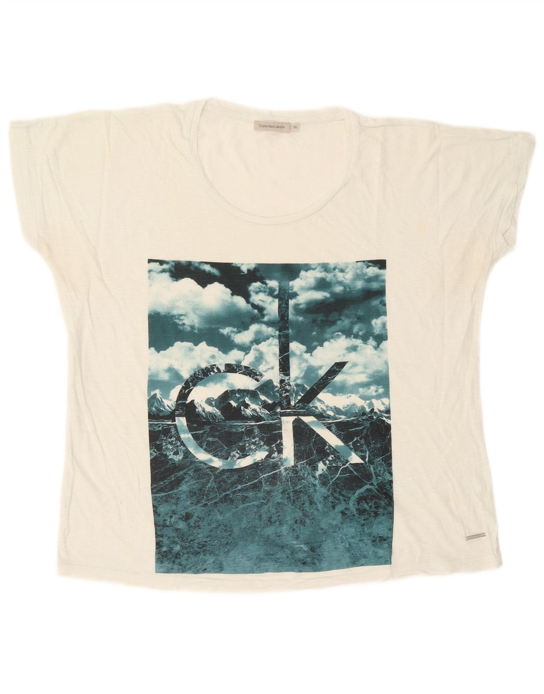 CALVIN KLEIN JEANS Damen Übergroßes Grafik-T-Shirt-Oberteil UK 6 XS Weiß