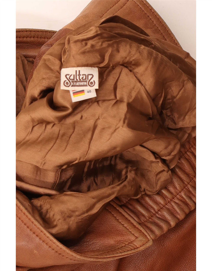 Vintage Herren Loose Fit Bomber Lederjacke EU 46 Klein Braun
