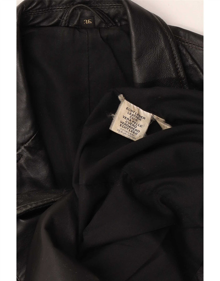 Vintage Damen Übergroßer Ledermantel EU 36 Kleines schwarzes Leder