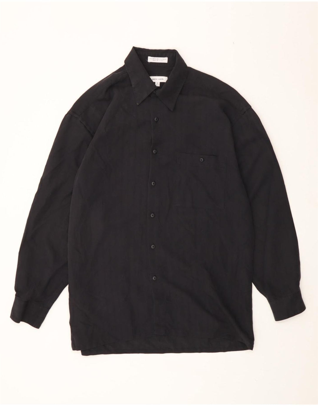 PIERRE CARDIN Mens Shirt Size 15 1/2 Medium Black Herringbone Rayon Vintage Pierre Cardin and Second-Hand Pierre Cardin from Messina Hembry 