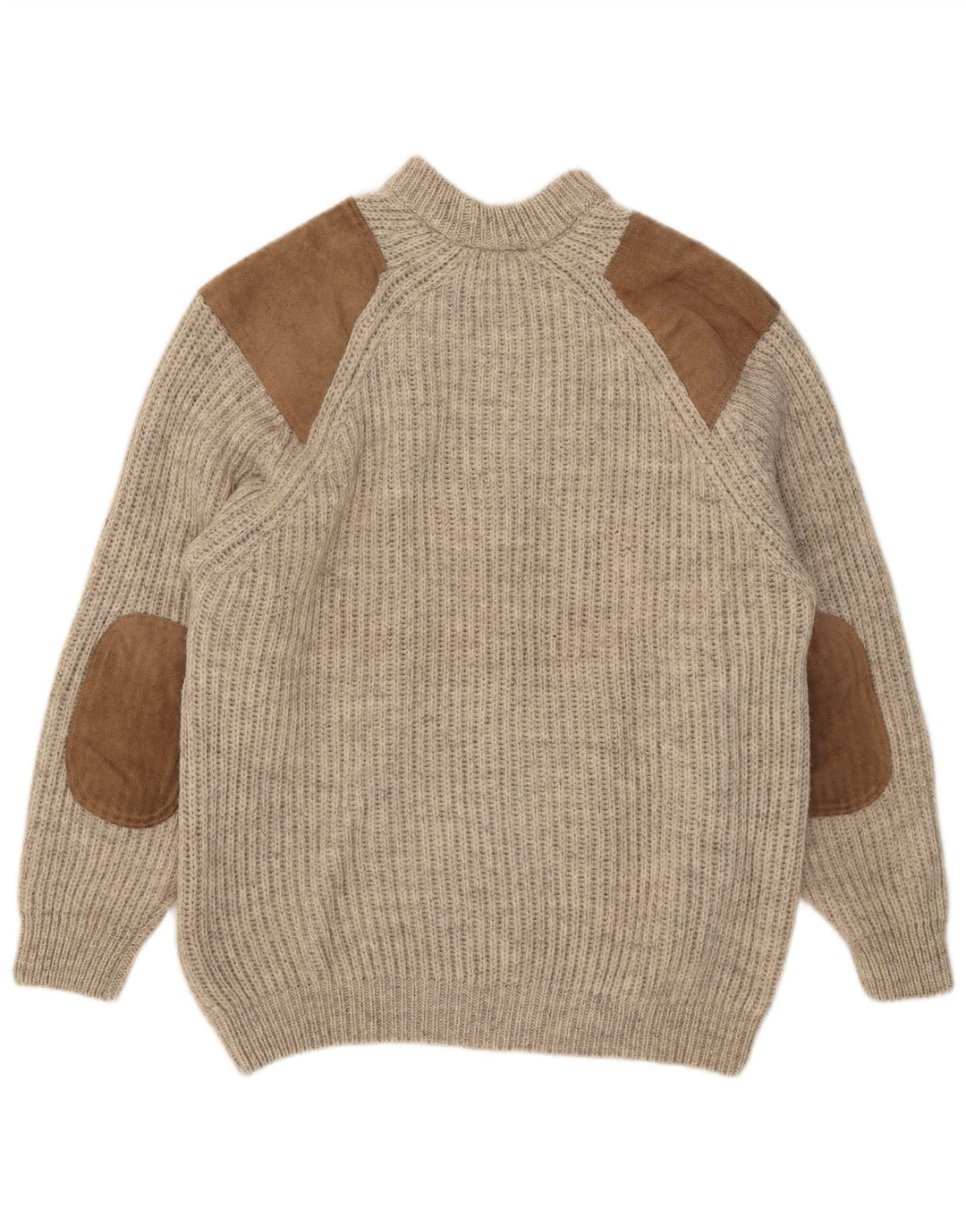 Vintage Herren-Pullover mit Rollkragen, groß, Beige, Colourblock-Wolle