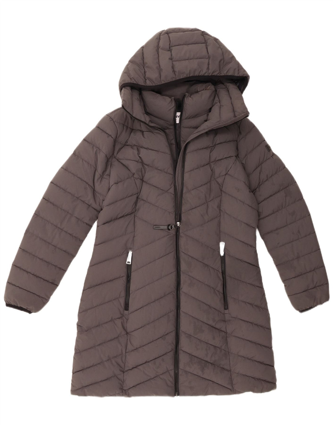 Dkny Womens Hooded Wattierter Mantel UK 14 Mittelgraues Polyester