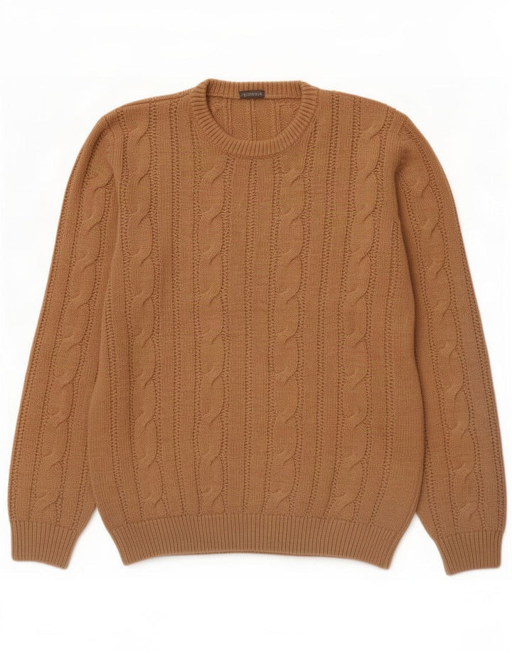 Vintage Herren Rundhalspullover Pullover Mittelbraun Acryl