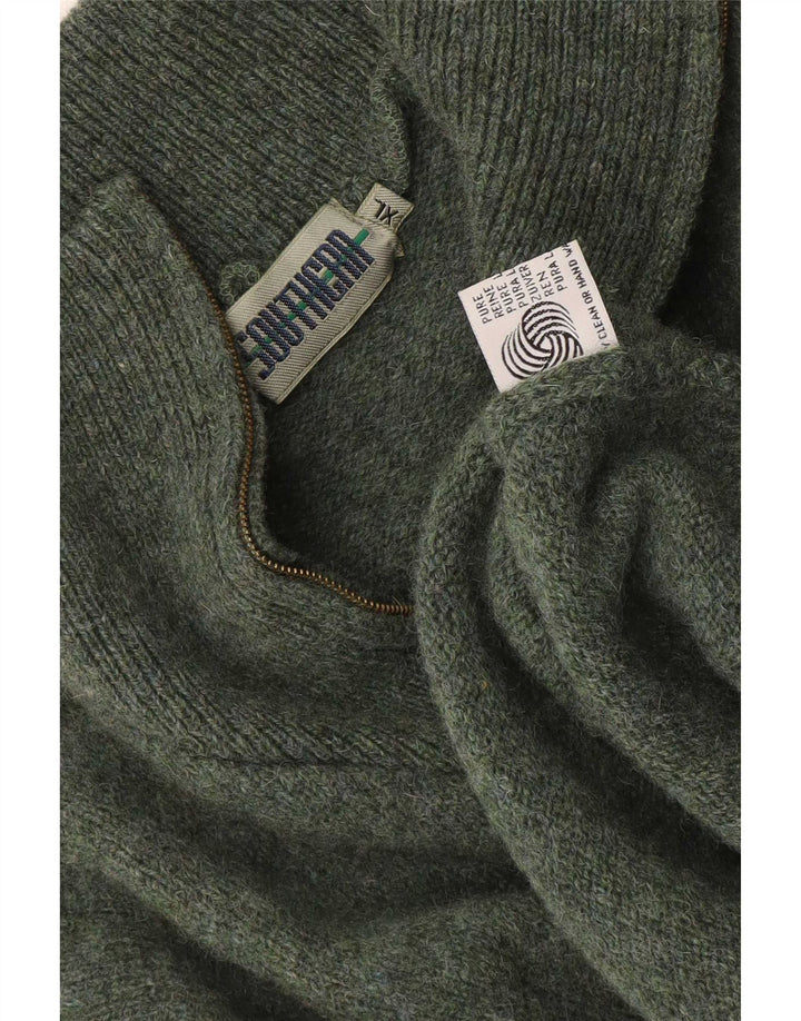 Vintage Herren-Pullover mit Reißverschluss, XL, Khaki, Schurwolle