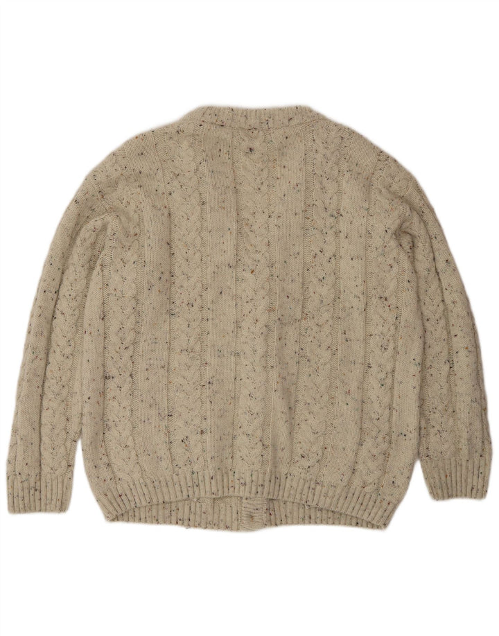 Vintage Herren-Cardigan-Pullover, große beige gefleckte Wolle