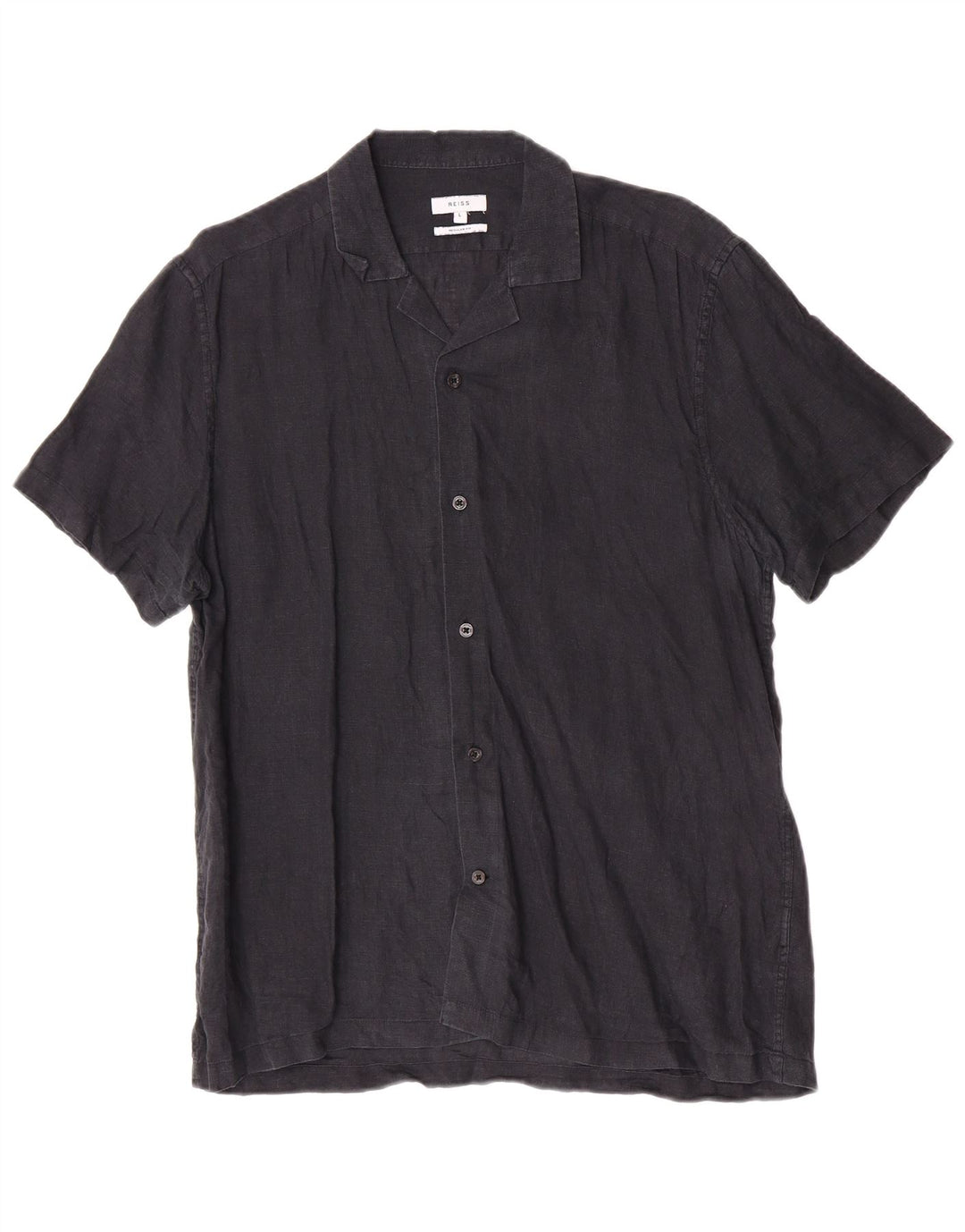 Reiss Herren-Hemd, kurzärmelig, normale Passform, groß, marineblaues Leinen