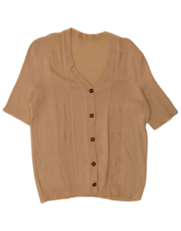 Vintage Damen Kurzarm-Cardigan-Pullover UK 18 XL Beige