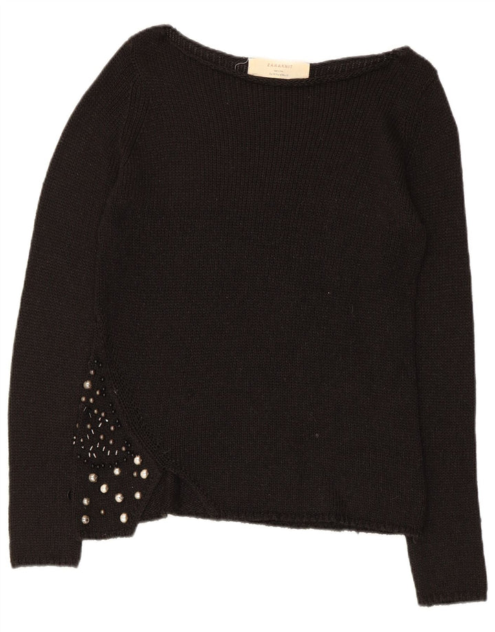 Zara Damen-Pullover mit U-Boot-Ausschnitt, Gr. 12, mittelschwarz