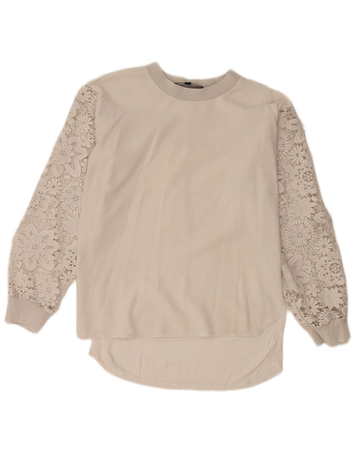 French Connection Damen-Oversize-Oberteil, langärmlig, Größe S, Weiß, Blumenmuster