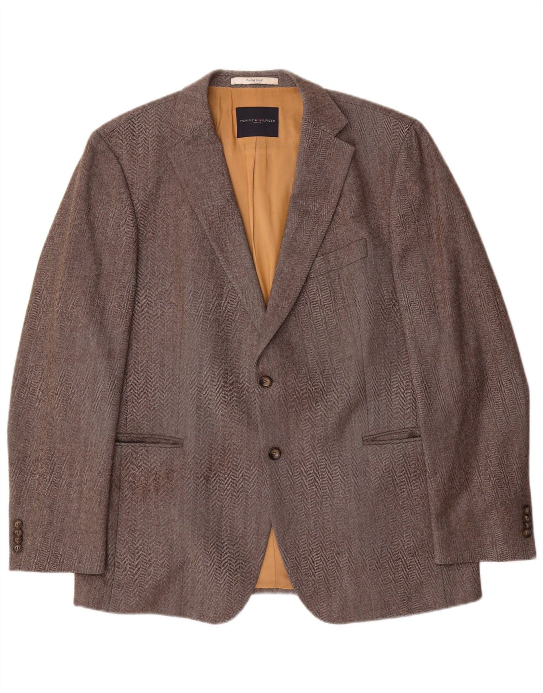 Tommy Hilfiger Herren-Blazer mit 2 Knöpfen, IT 56 3XL, graue Wolle mit Fischgrätenmuster