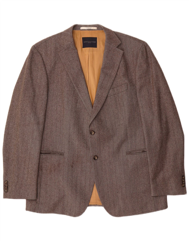 Tommy Hilfiger Herren-Blazer mit 2 Knöpfen, IT 56 3XL, graue Wolle mit Fischgrätenmuster