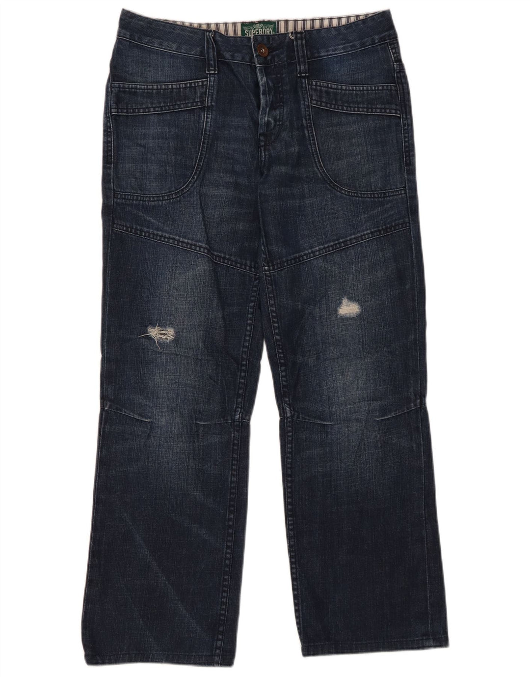 SUPERDRY Distressed Straight Jeans für Damen W28 L28 Marineblaue Baumwolle