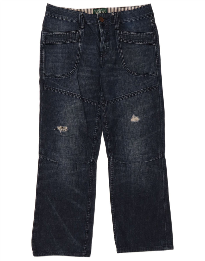 SUPERDRY Distressed Straight Jeans für Damen W28 L28 Marineblaue Baumwolle