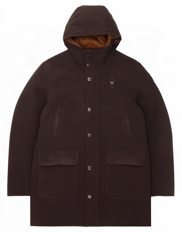 Blauer wattierter Herrenmantel mit Kapuze, UK 44 2XL, schwarzes Polyester