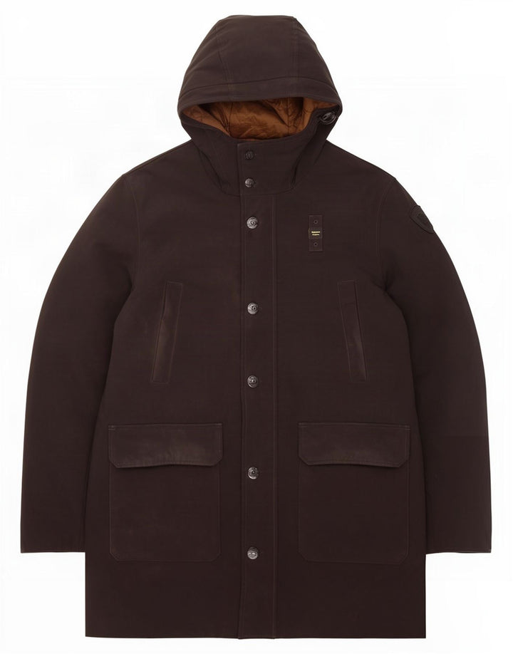 Blauer wattierter Herrenmantel mit Kapuze, UK 44 2XL, schwarzes Polyester