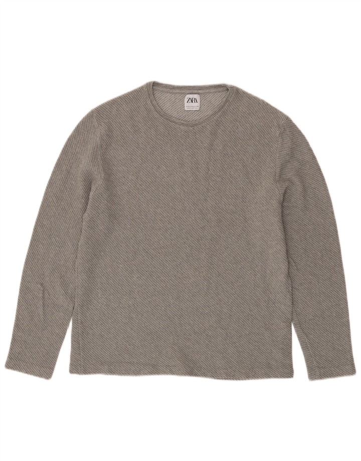 Zara Damen Top Langarm UK 18 XL Grau Baumwolle