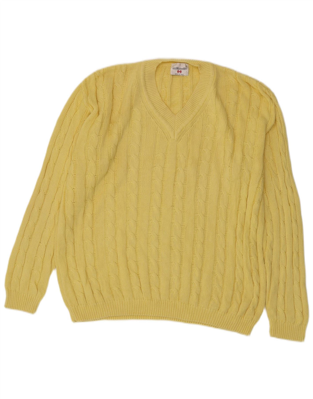 MARRONETTO Herren-Pullover mit V-Ausschnitt aus mittelgelber Baumwolle